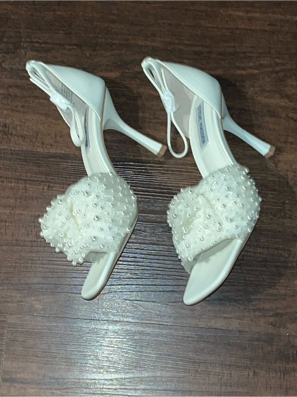 Steve Madden White Pearl-Embellished Heels - Picture 2 of 6